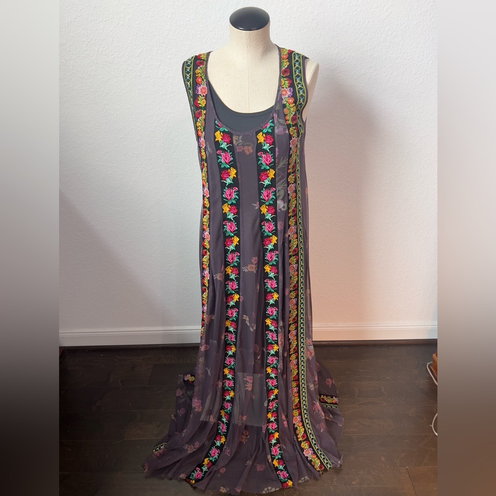 Johnny Was Floral Embroidered Maxi Dress - Black and Multicolor NWT